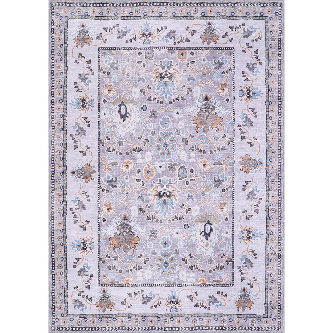Stainfree Gray Floral Washable Indoor Area Rug 5x7 8x10 9x12