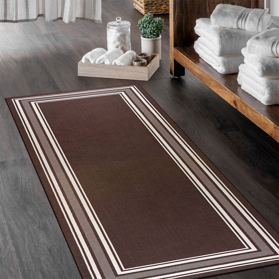 Brown Indoor rug Non slip 8x10 area rug living room Modern bordered indoor area rug 3x5 5x7