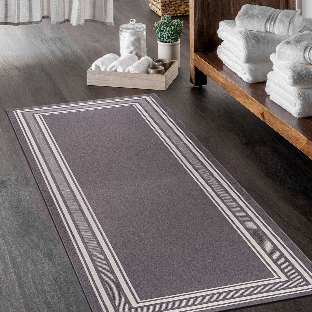 Gray Indoor rug Non slip 8x10 area rug living room Modern bordered indoor area rug 3x5 5x7