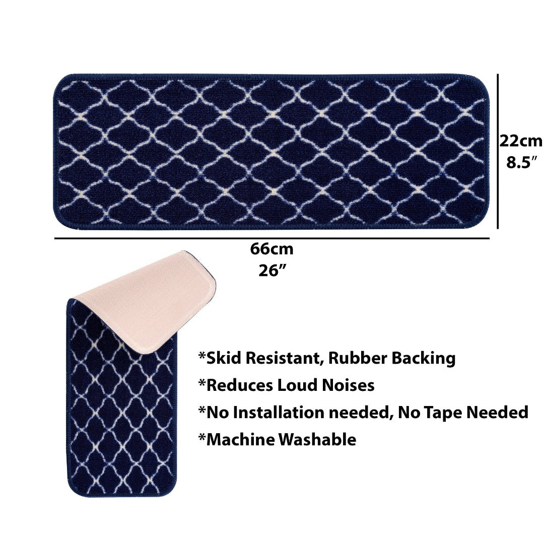 Rania Navy Trellis NonSlip Stair Treads Rug