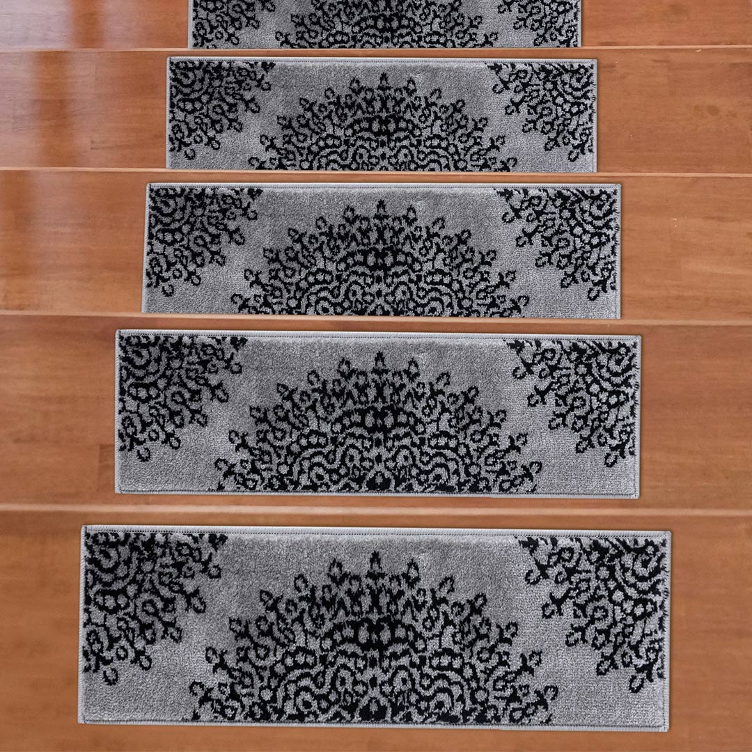 Non-Slip Dark Gray Stair Treads Medallion set of 7 set of 13
