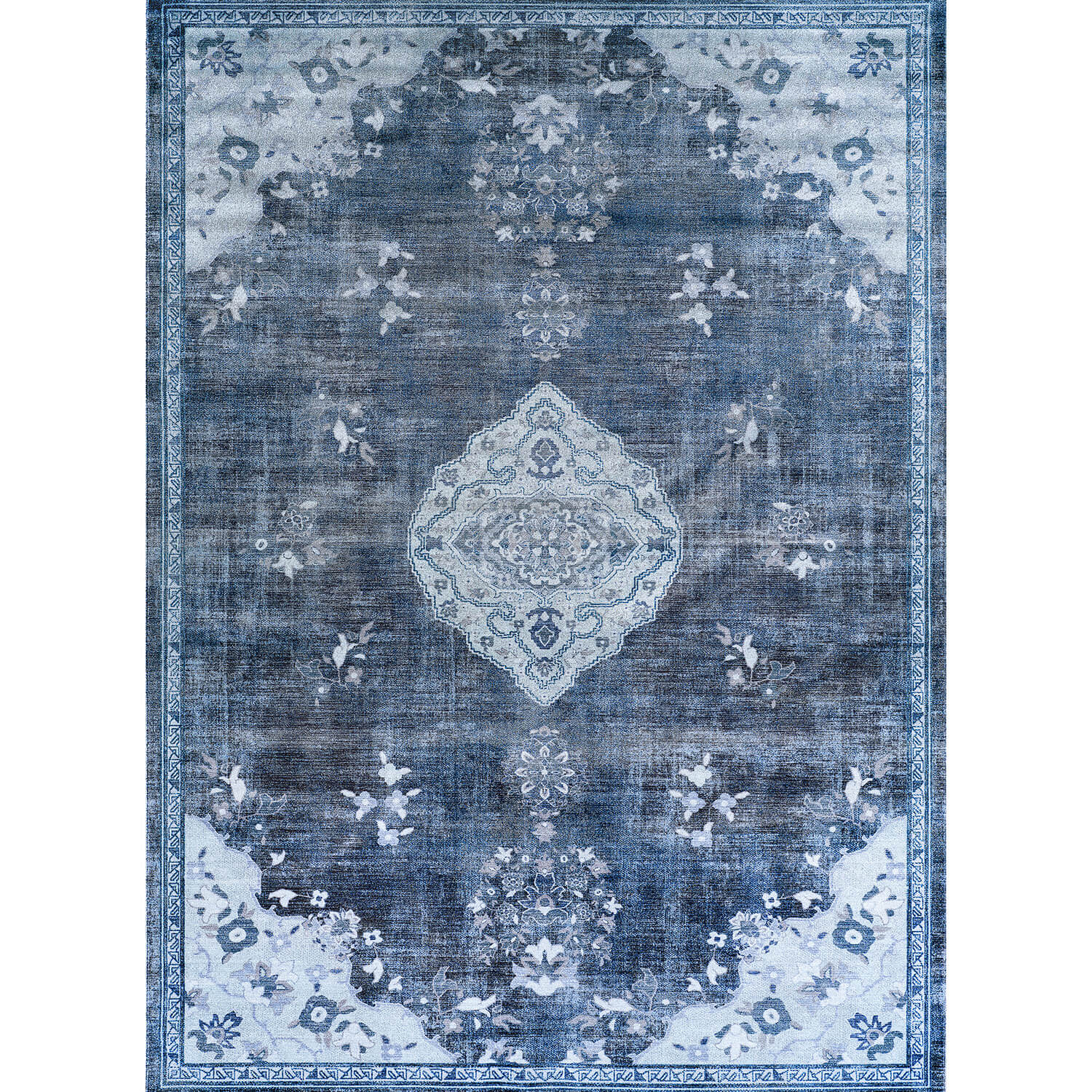 Colorful Blue Boho Medallion Floral Non Slip Easy Silk Soft Indoor Rug