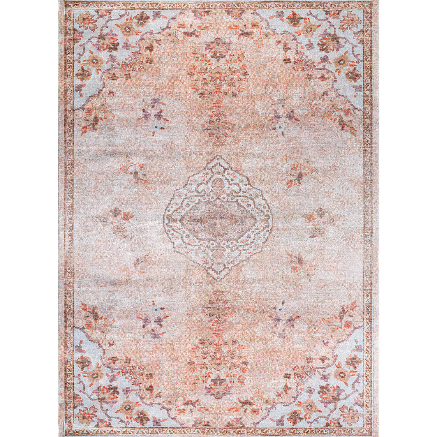 Colorful Pink Boho Medallion Floral Non Slip Easy Silk Soft Indoor Rug