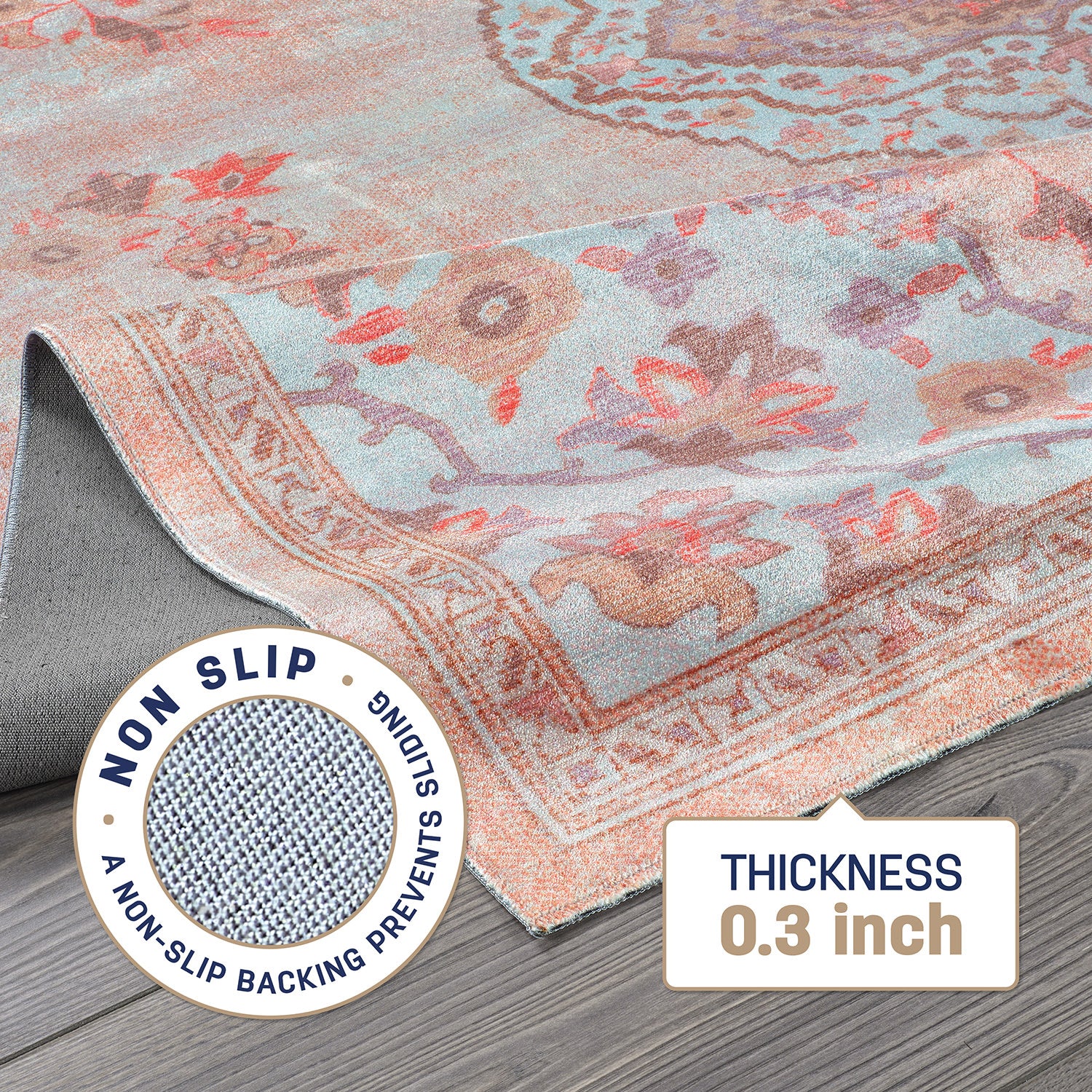 Colorful Pink Boho Medallion Floral Non Slip Easy Silk Soft Indoor Rug