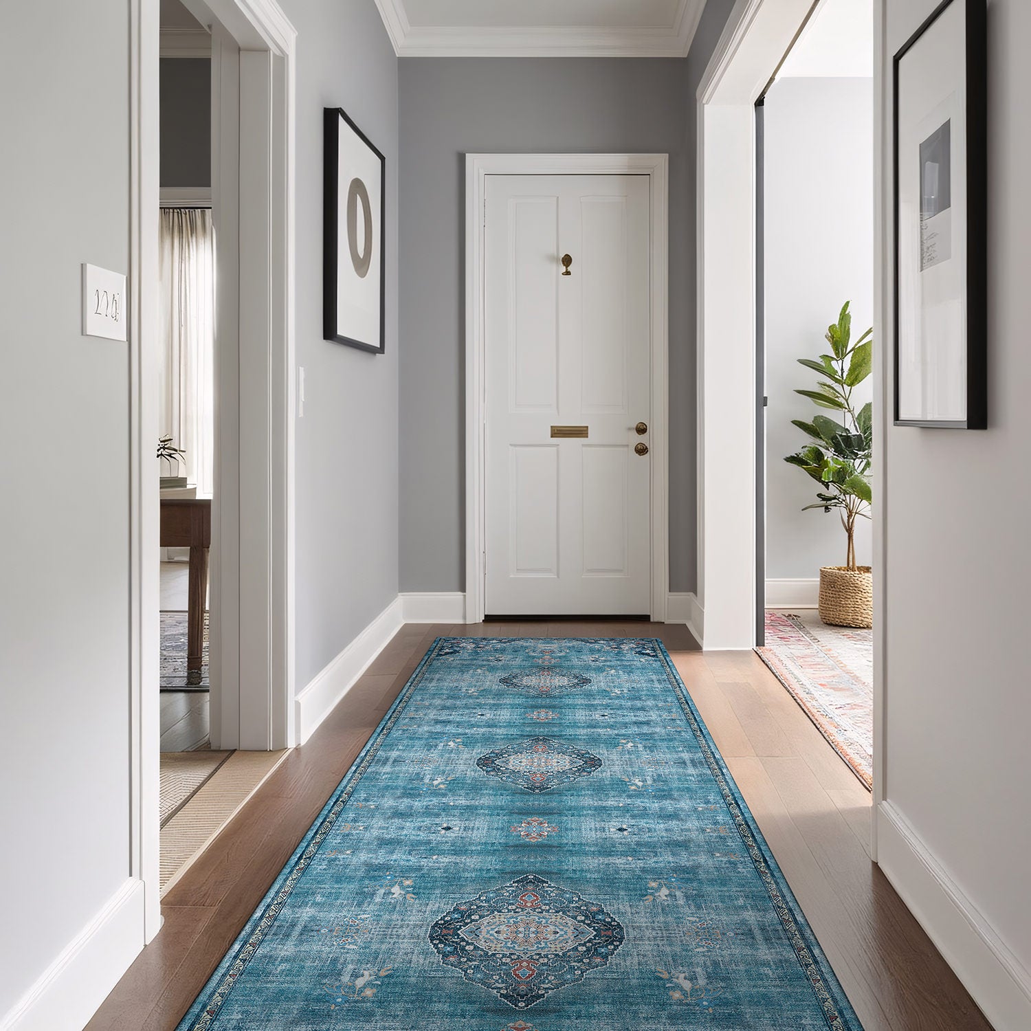 Colorful Teal Boho Medallion Floral Non Slip Easy Silk Soft Rug