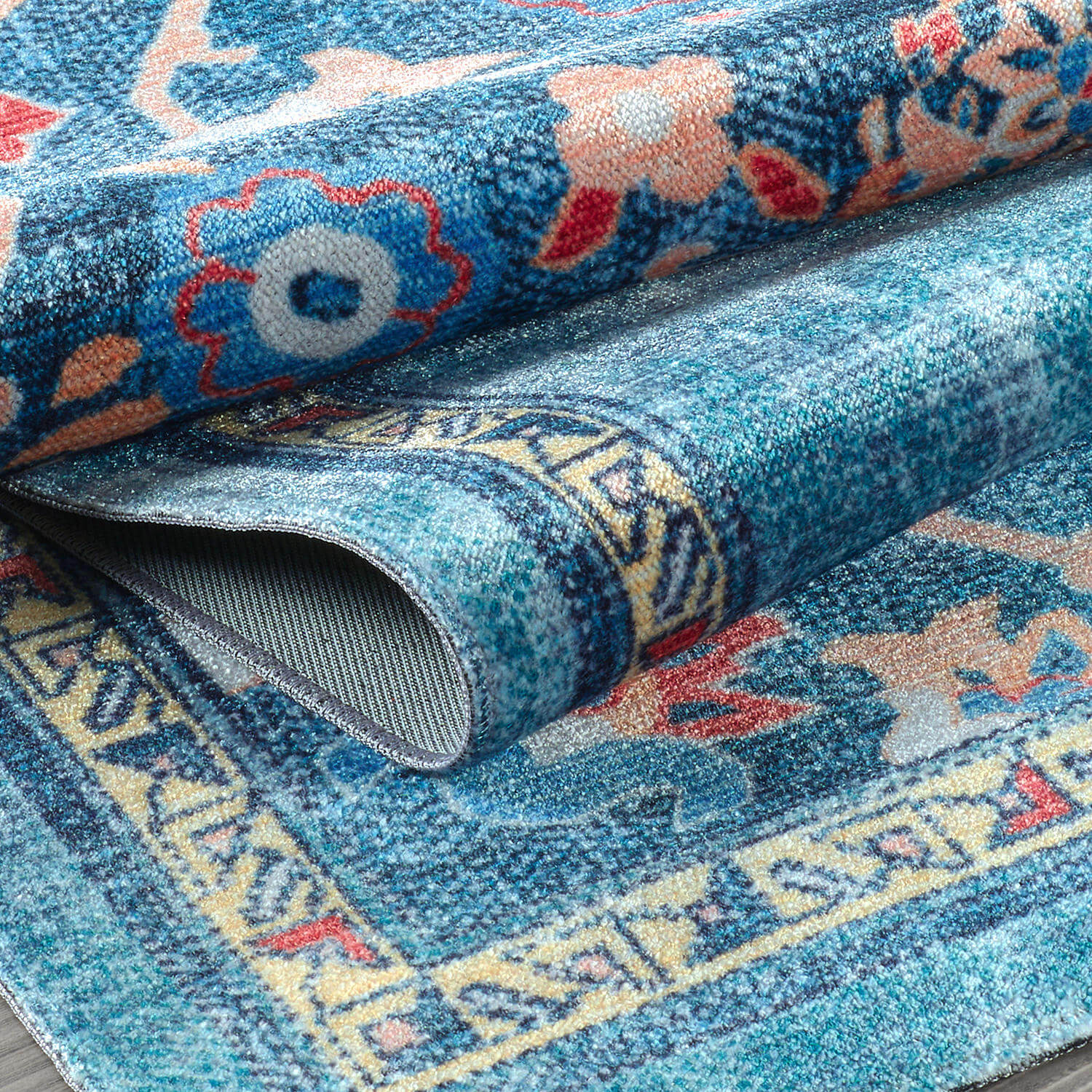 Colorful Teal Boho Medallion Floral Non Slip Easy Silk Soft Rug
