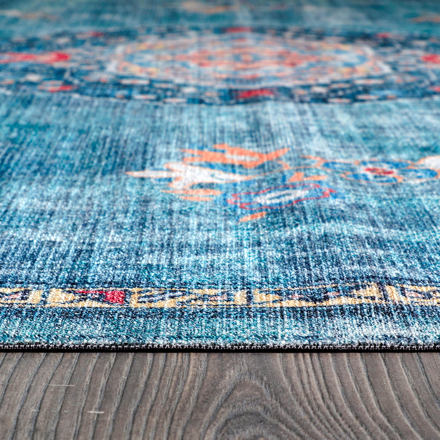 Colorful Teal Boho Medallion Floral Non Slip Easy Silk Soft Rug
