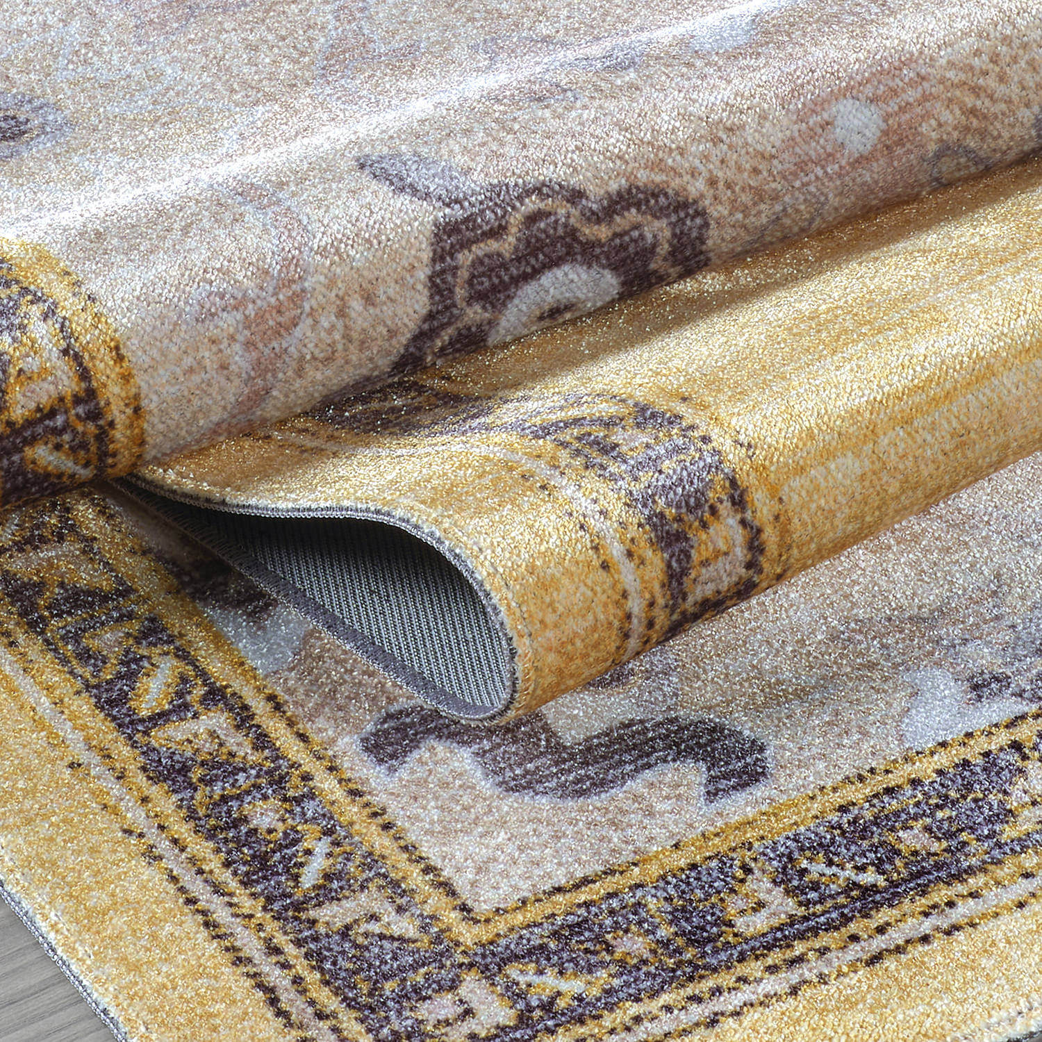 Colorful Yellow Boho Medallion Floral Non Slip Easy Silk Soft Indoor Rug