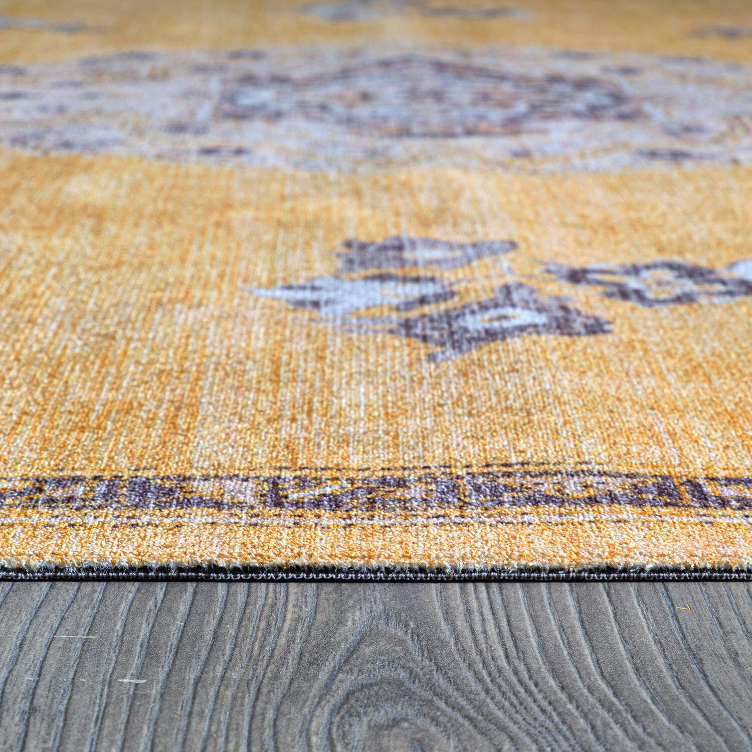 Colorful Yellow Boho Medallion Floral Non Slip Easy Silk Soft Indoor Rug