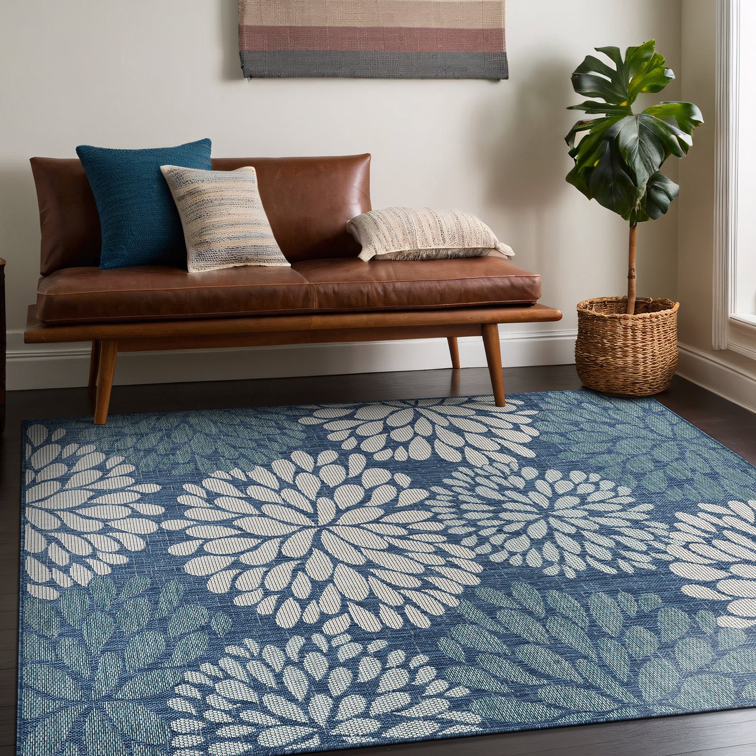 California Blue Floral Indoor Outdoor Rug