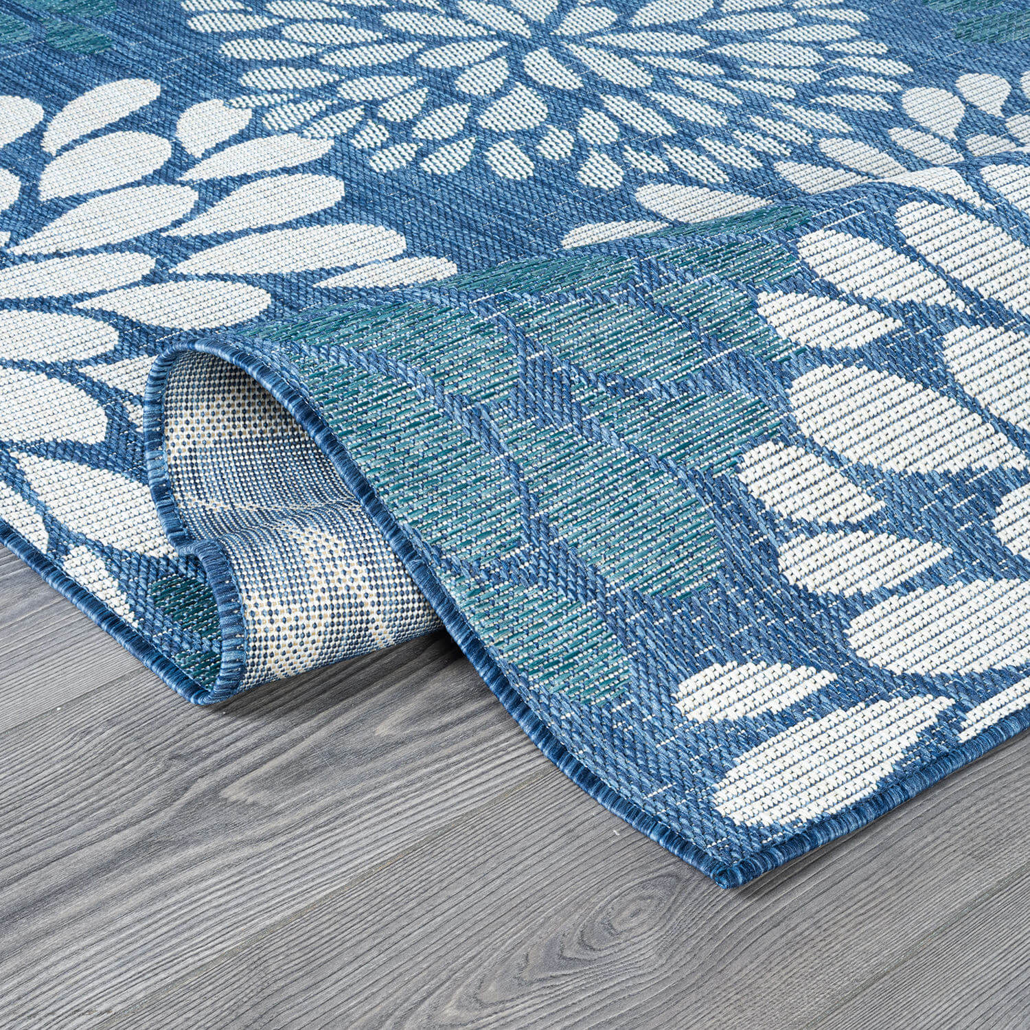 California Blue Floral Indoor Outdoor Rug