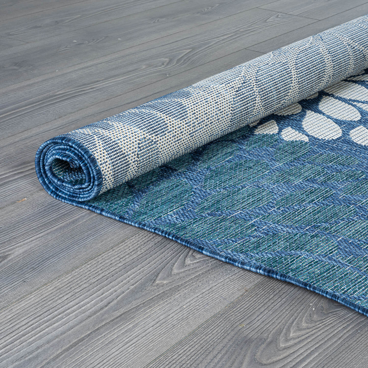 California Blue Floral Indoor Outdoor Rug