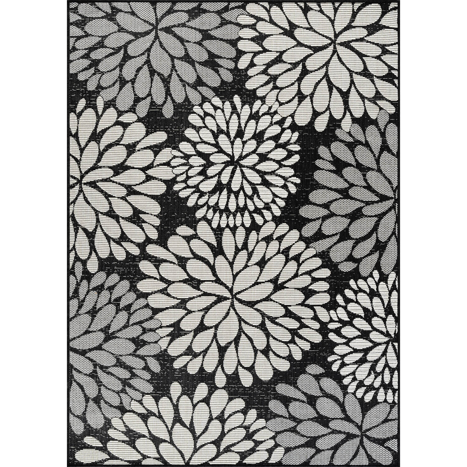 California Dark Gray Floral Indoor Outdoor Rug