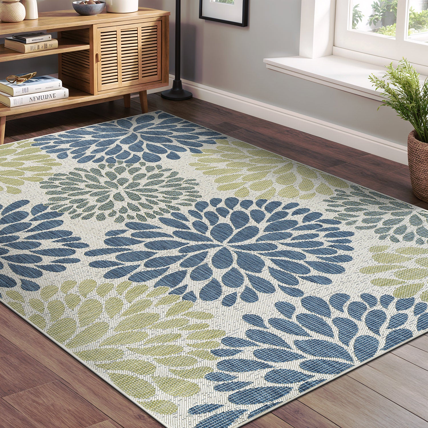 California Olive Floral Indoor Outdoor Rug