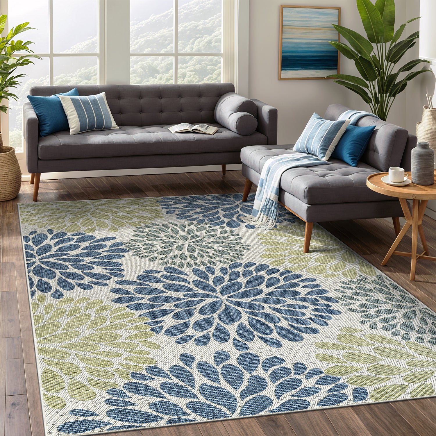 California Olive Floral Indoor Outdoor Rug