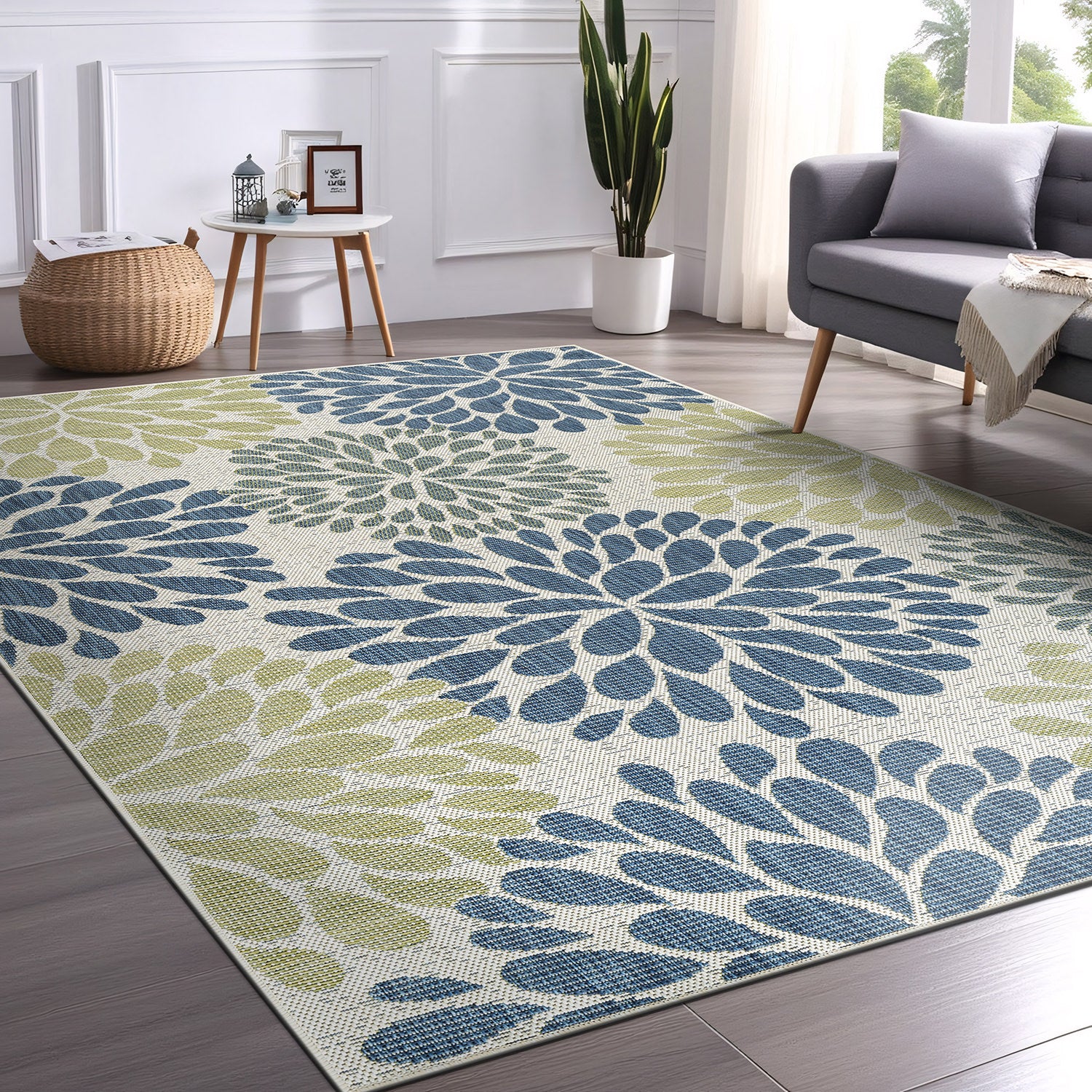 California Olive Floral Indoor Outdoor Rug