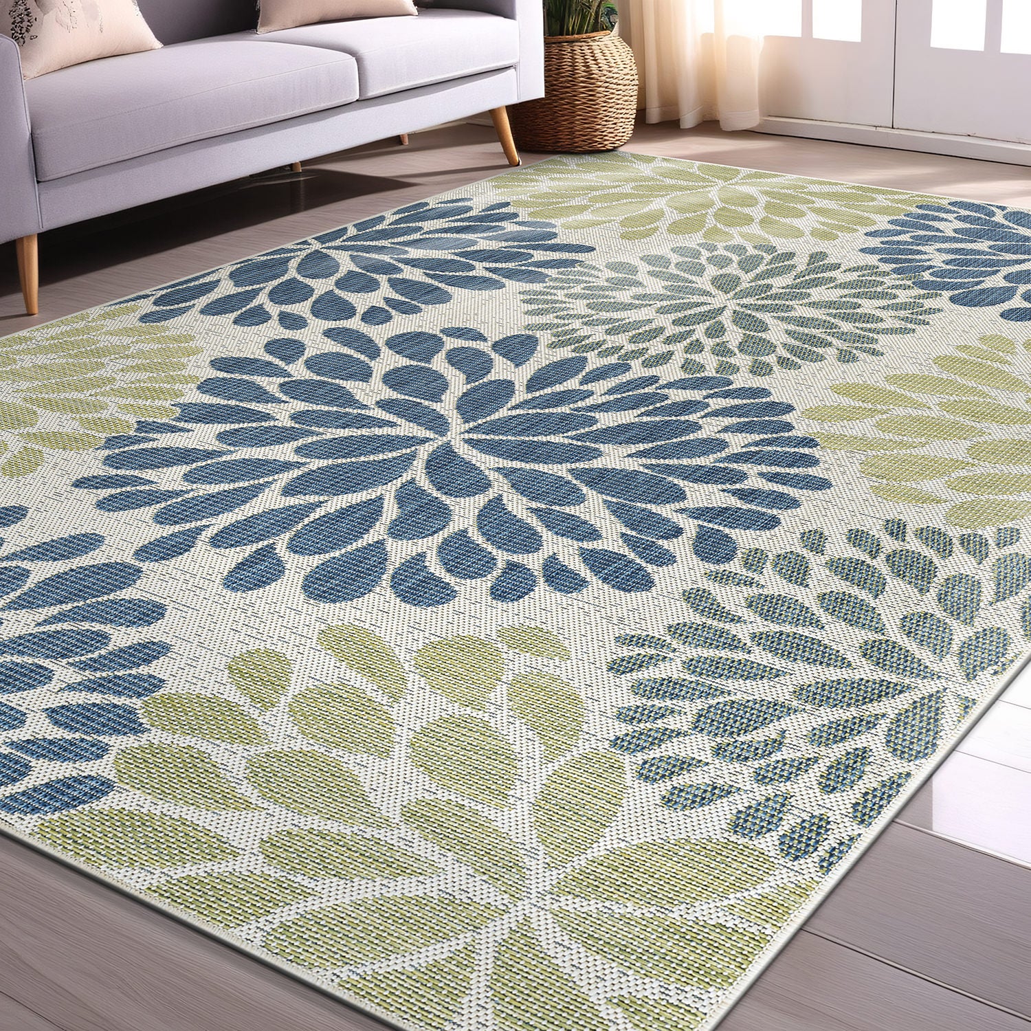 California Olive Floral Indoor Outdoor Rug