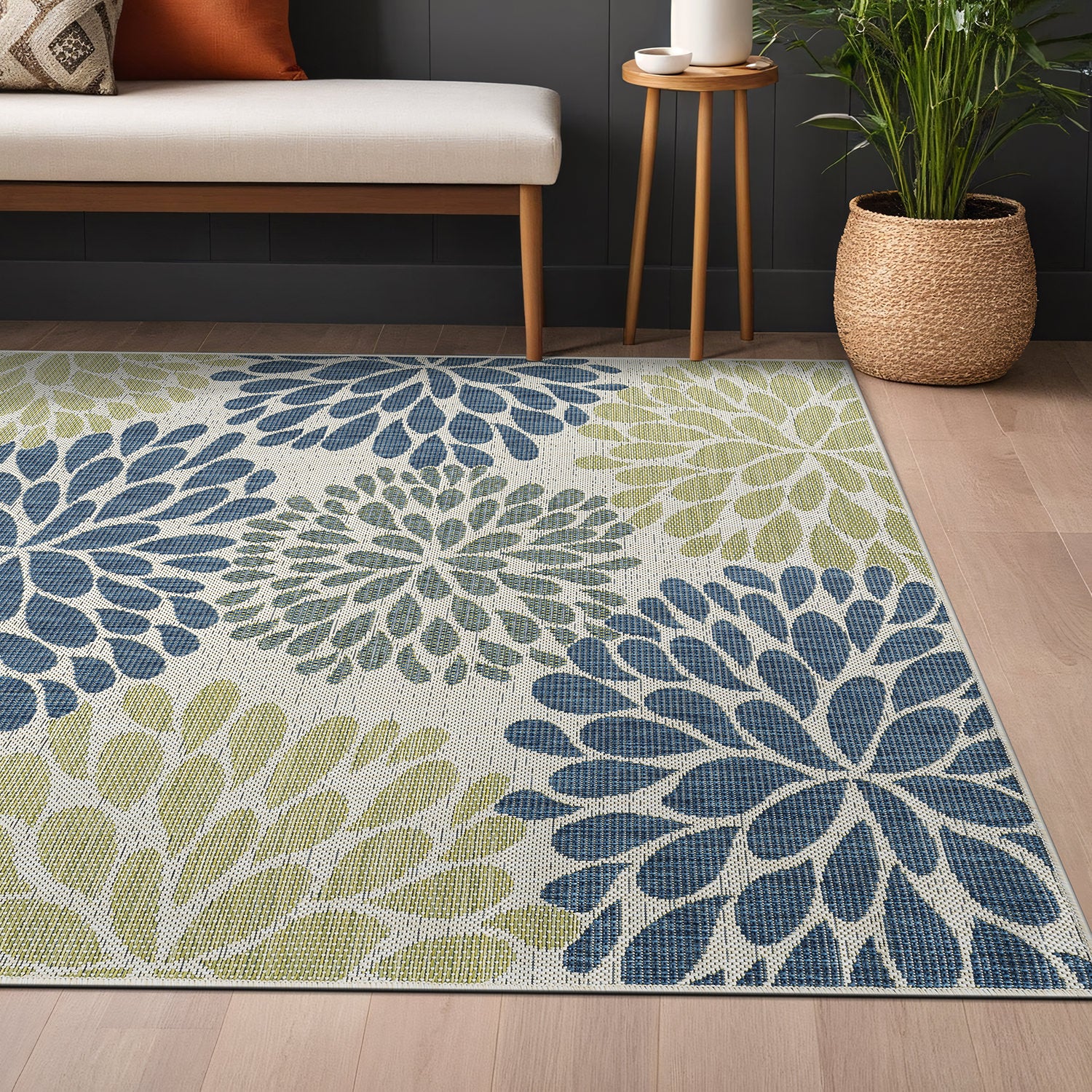 California Olive Floral Indoor Outdoor Rug