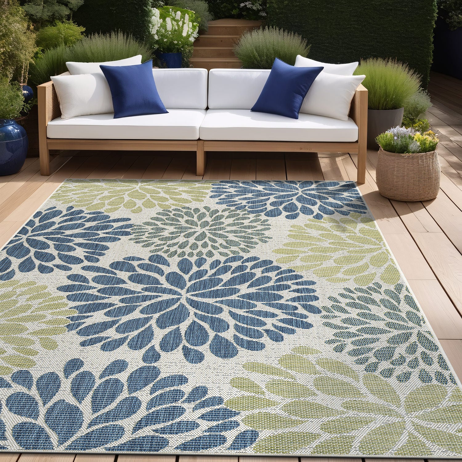 California Olive Floral Indoor Outdoor Rug