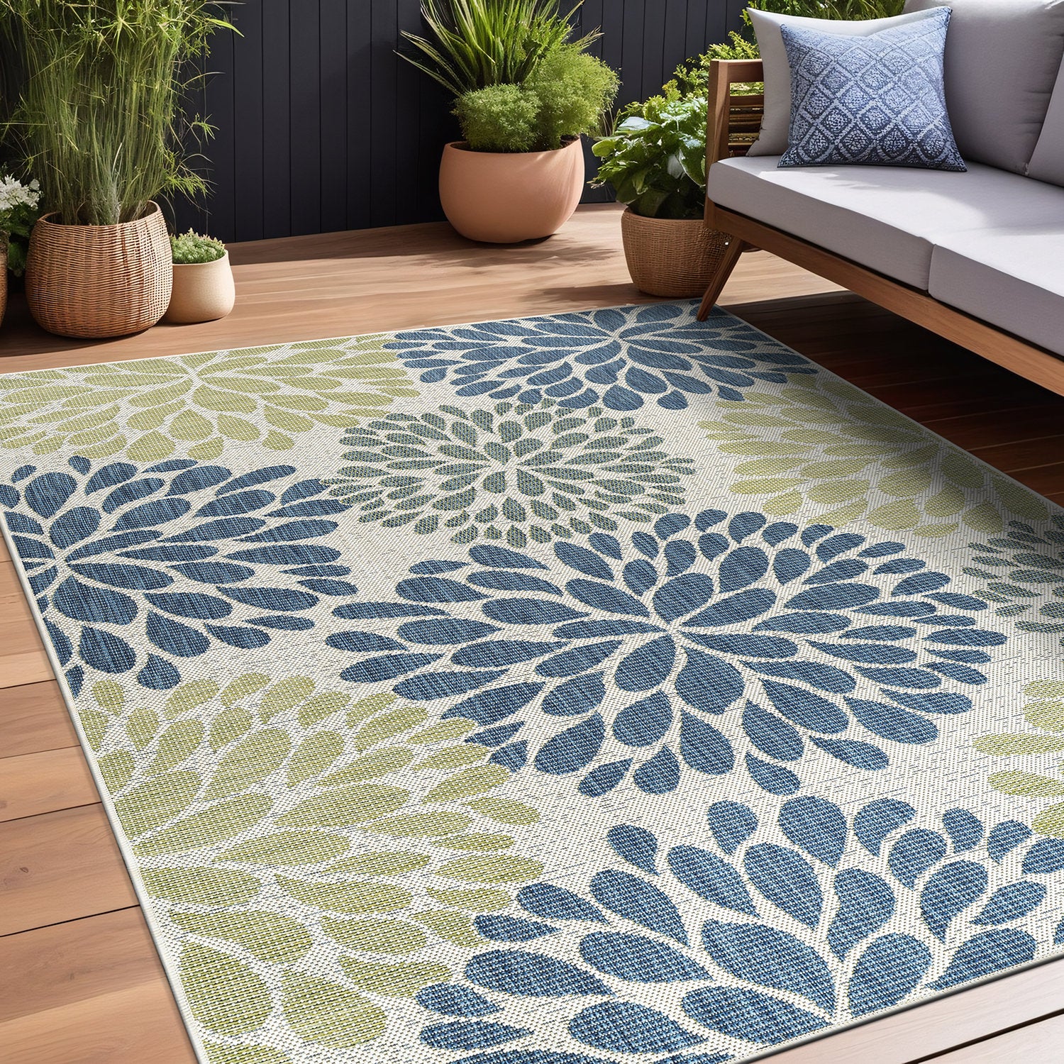 California Olive Floral Indoor Outdoor Rug