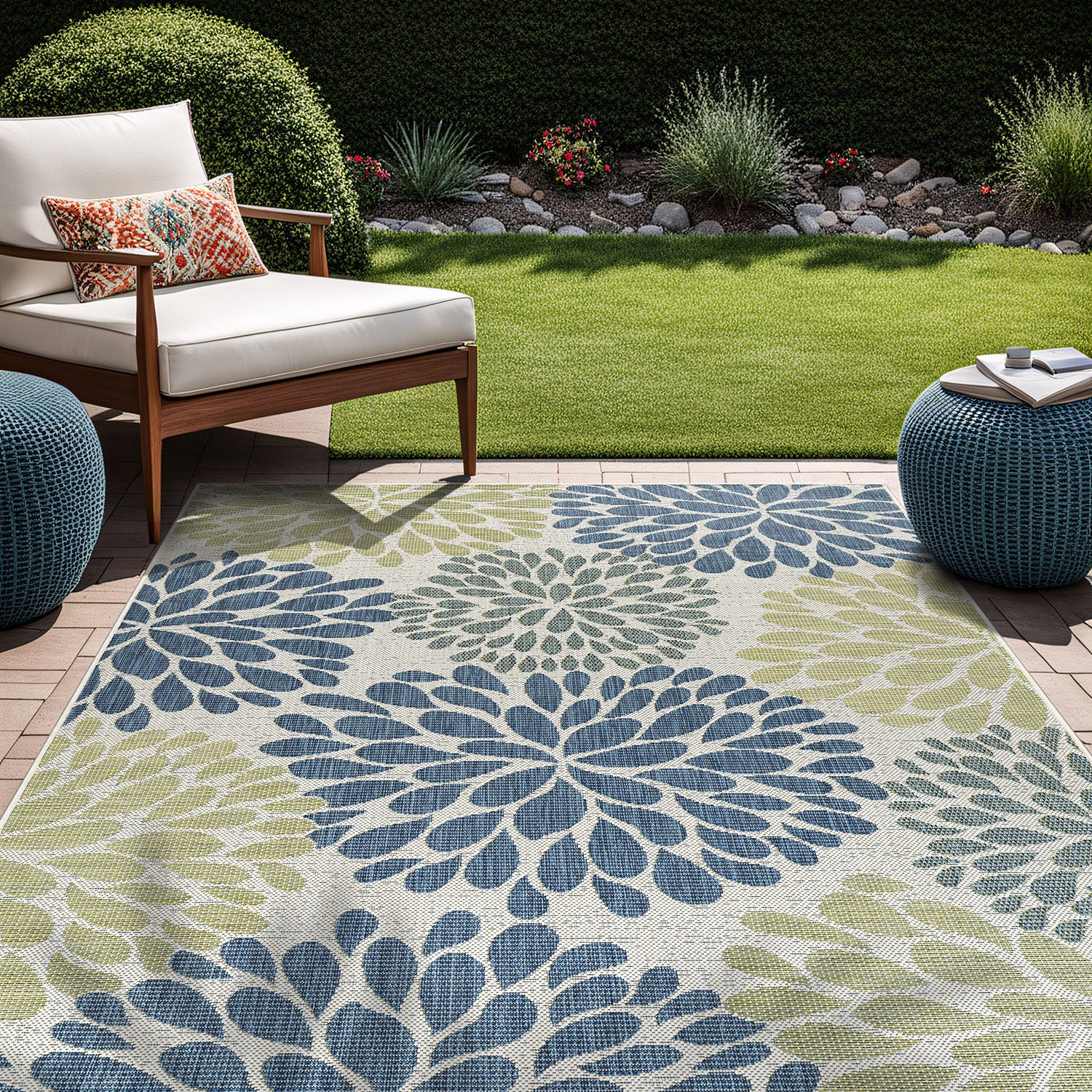 California Olive Floral Indoor Outdoor Rug