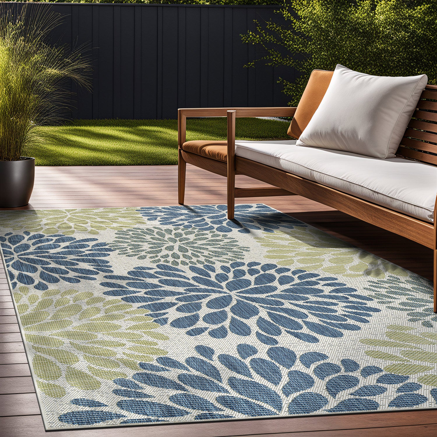 California Olive Floral Indoor Outdoor Rug