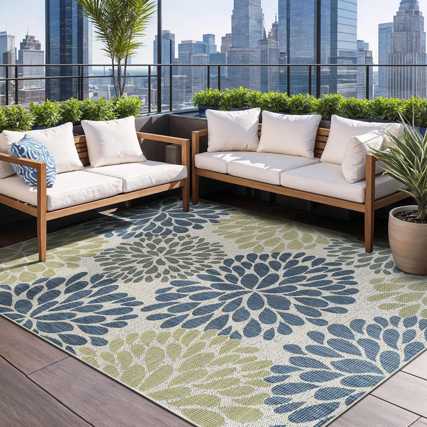 California Olive Floral Indoor Outdoor Rug