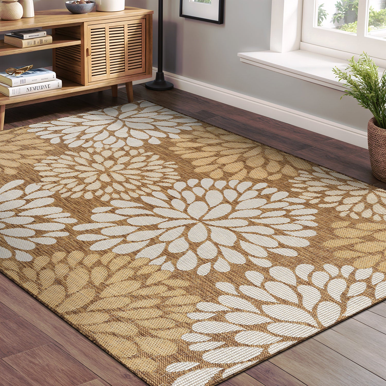 California Wooden Floral Indoor Outdoor Rug