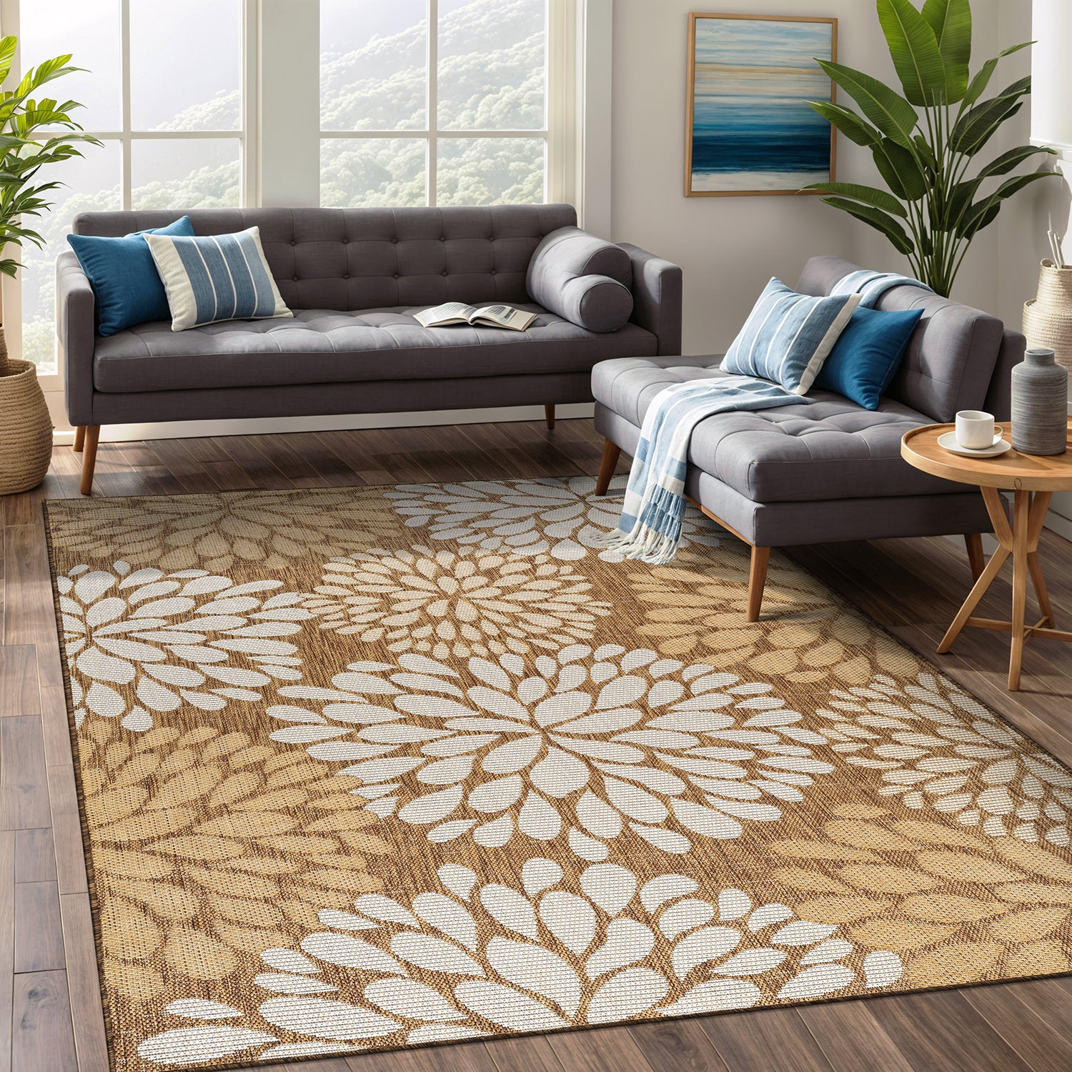 California Wooden Floral Indoor Outdoor Rug