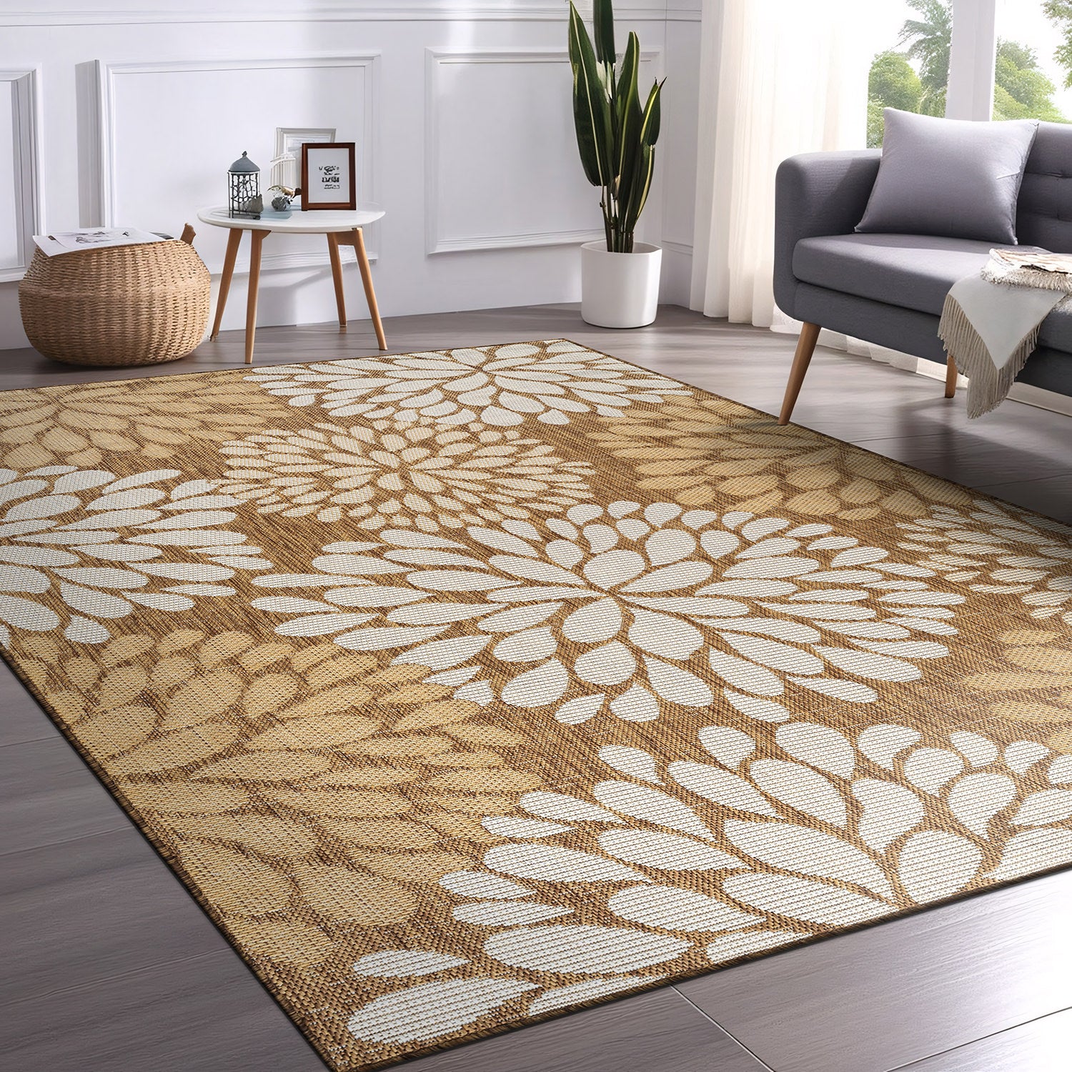 California Wooden Floral Indoor Outdoor Rug