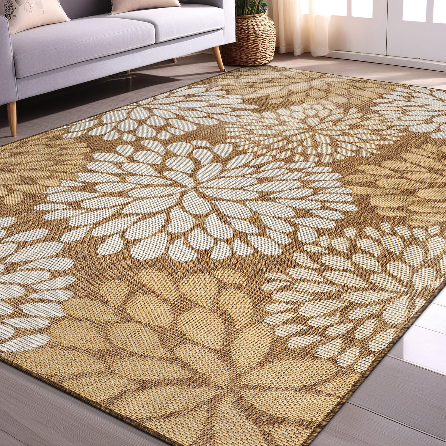 California Wooden Floral Indoor Outdoor Rug