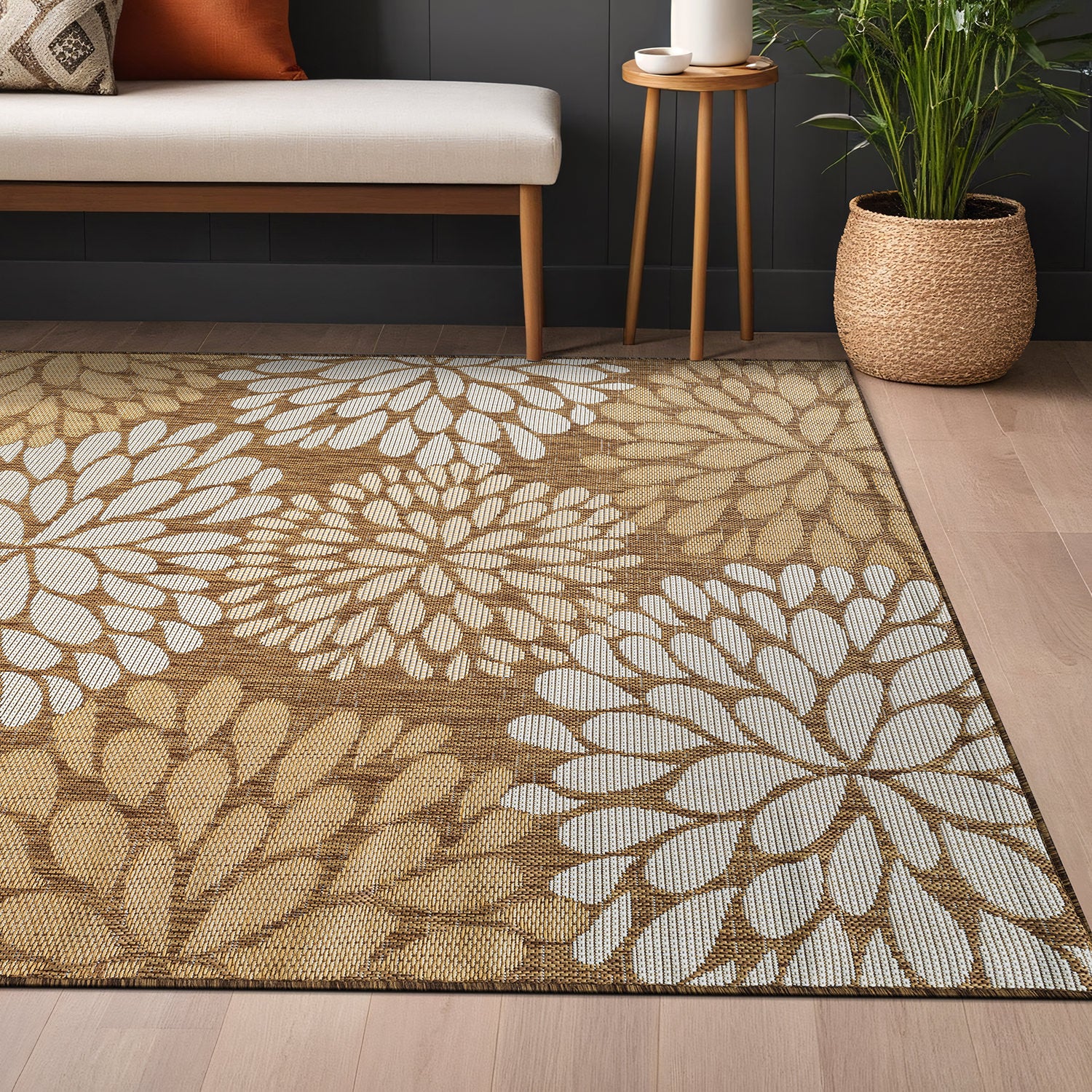 California Wooden Floral Indoor Outdoor Rug