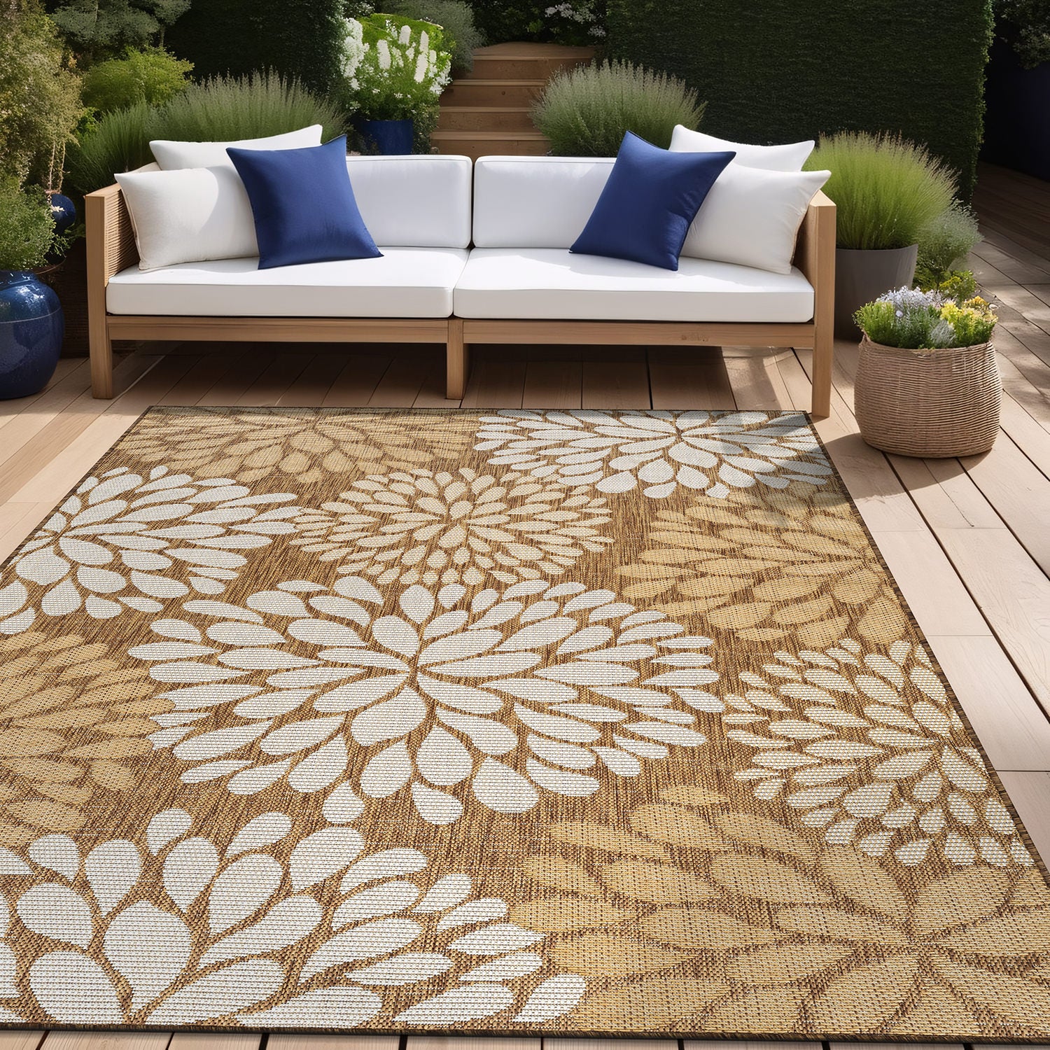 California Wooden Floral Indoor Outdoor Rug