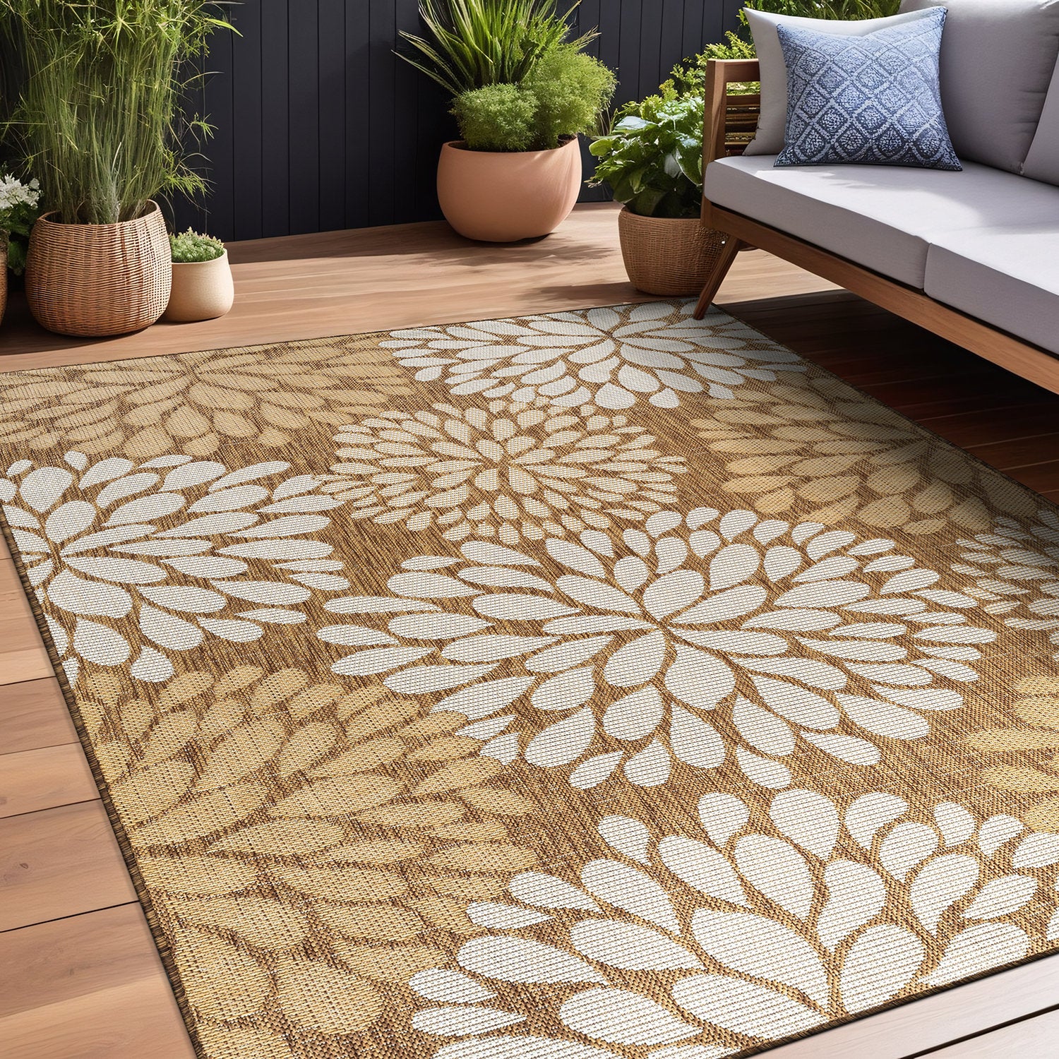 California Wooden Floral Indoor Outdoor Rug