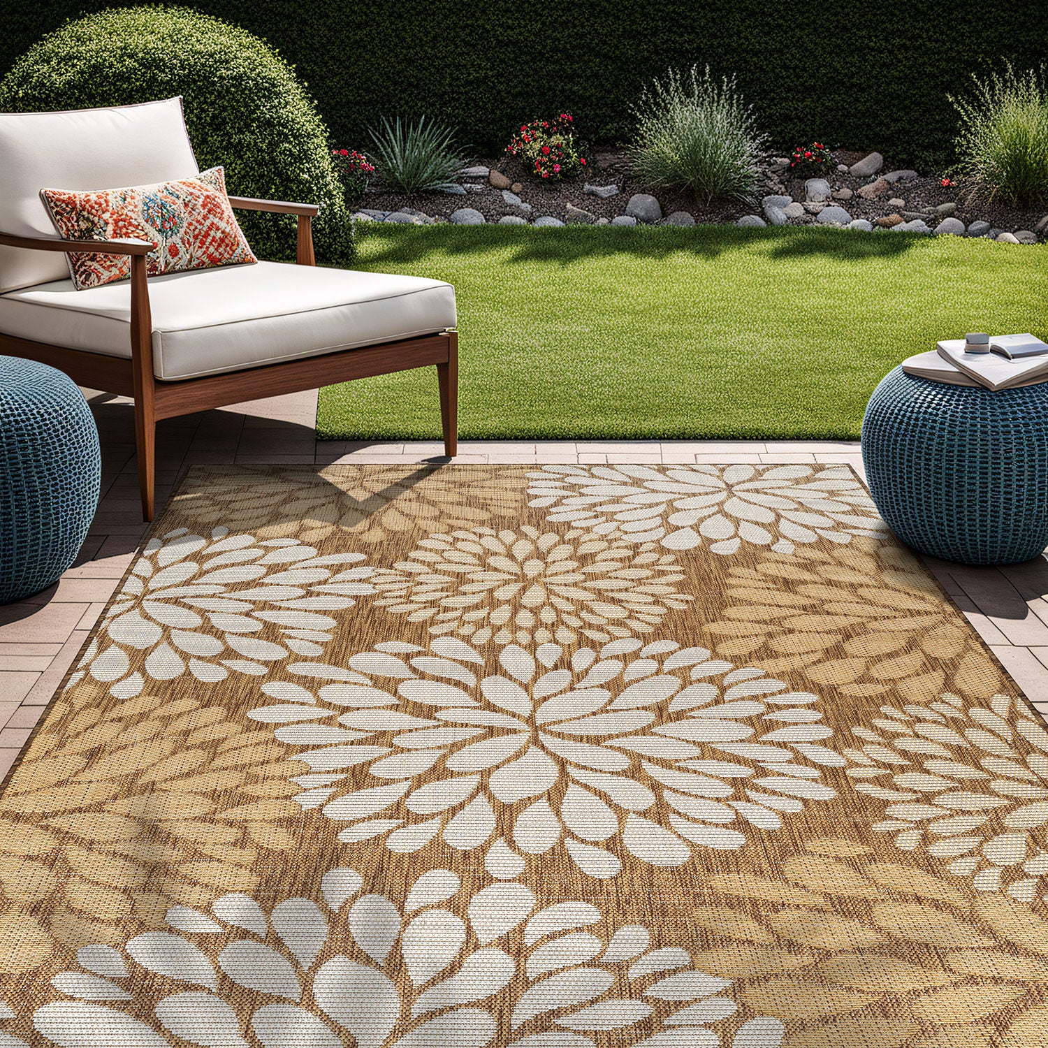 California Wooden Floral Indoor Outdoor Rug