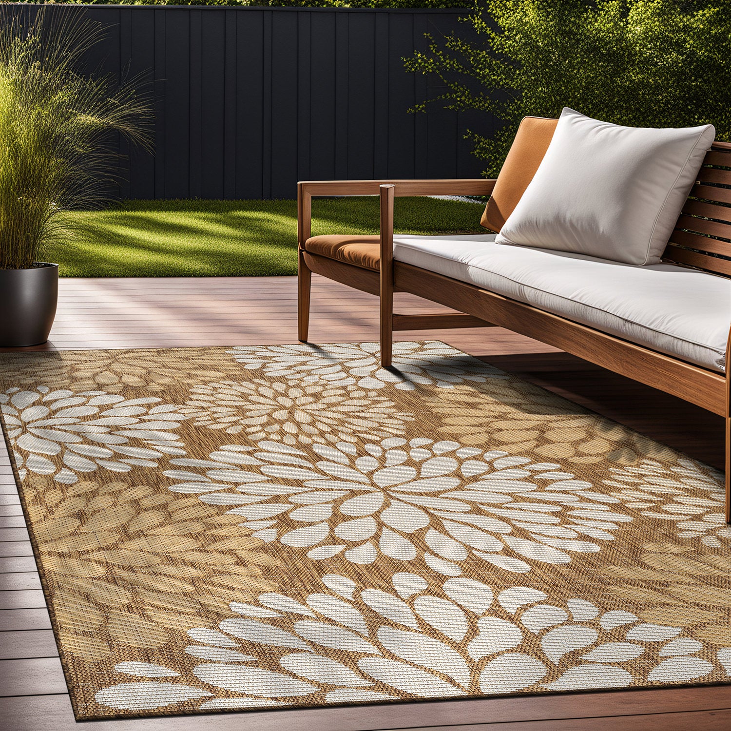 California Wooden Floral Indoor Outdoor Rug