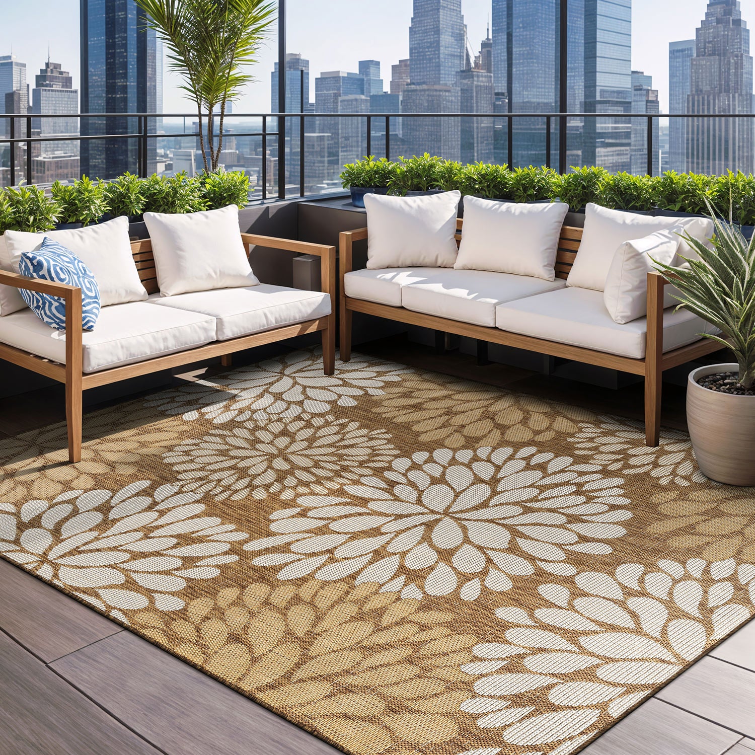 California Wooden Floral Indoor Outdoor Rug