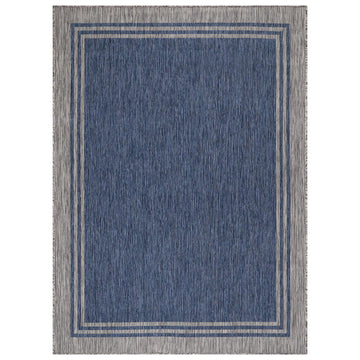 Aloha Azure Silver Bordered Washable Outdoor Area Rug-4x6