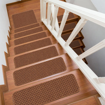 Waffle Beige Solid Non-Slip Stair Treads Rug-Setof8