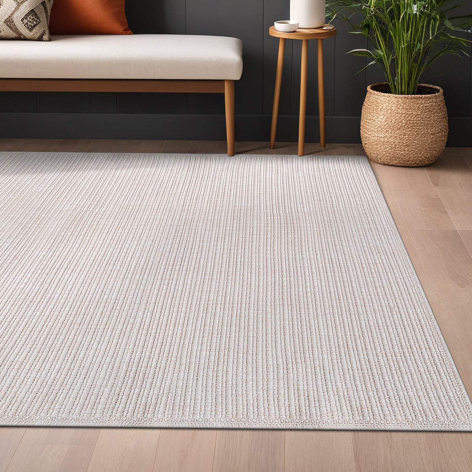 Easy Jute Off-White Solid Indoor Outdoor Rug