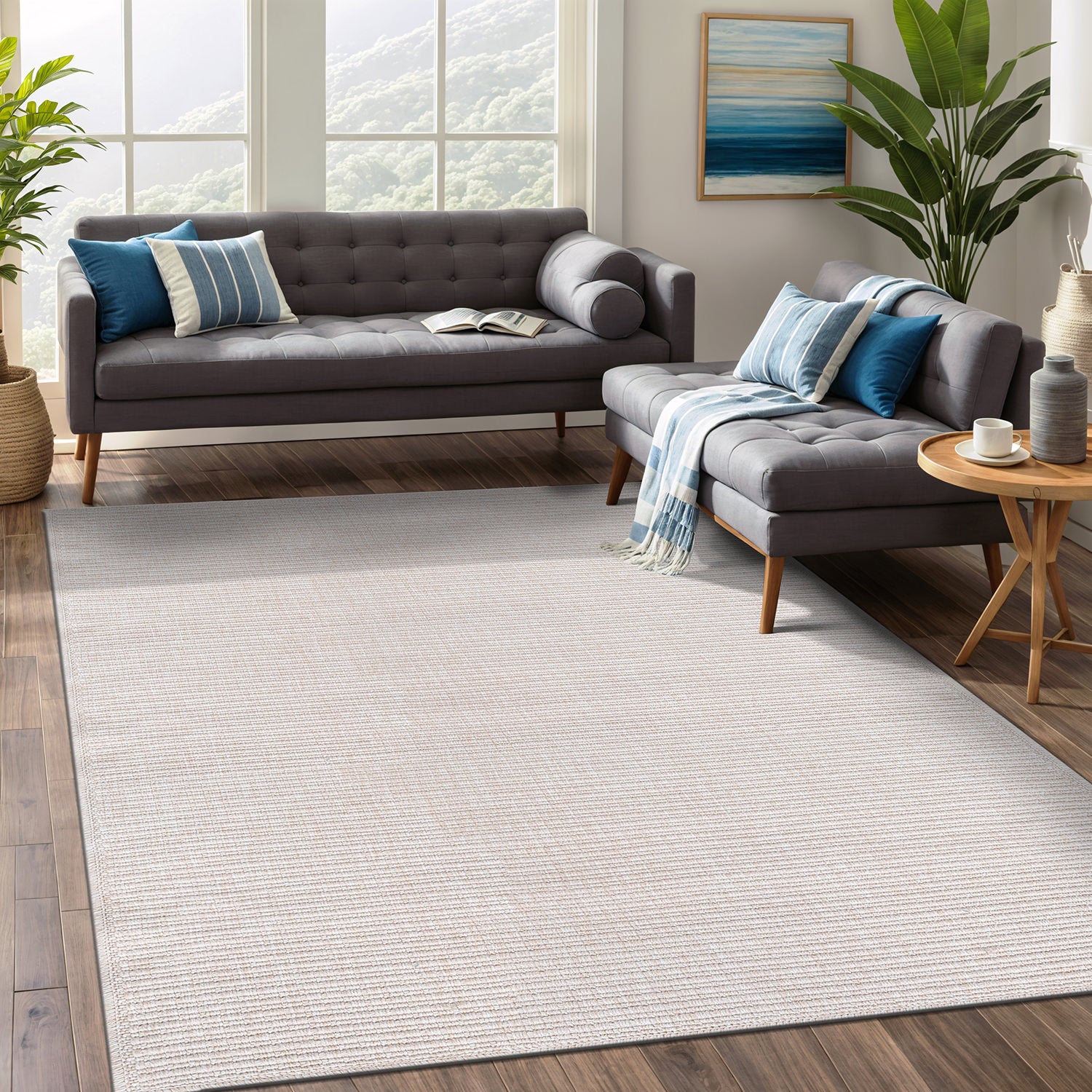 Easy Jute Off-White Solid Indoor Outdoor Rug