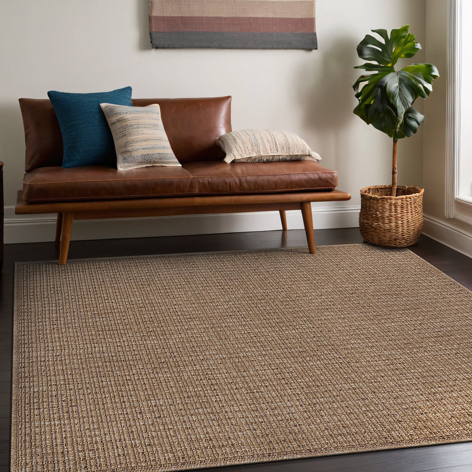 Easy Jute Natural Solid Indoor Outdoor Rug