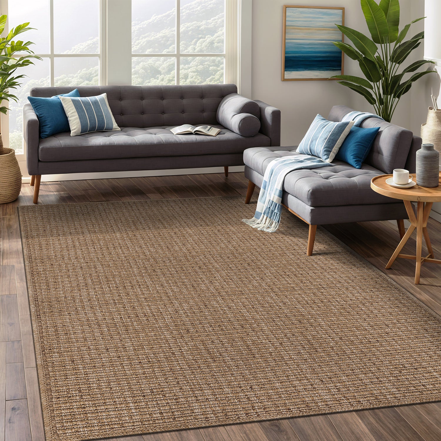 Easy Jute Natural Solid Indoor Outdoor Rug