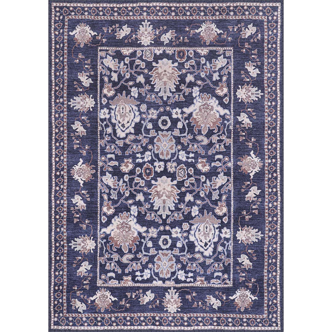Stainfree Navy Floral Washable Indoor Area Rug 5x7 8x10 9x12