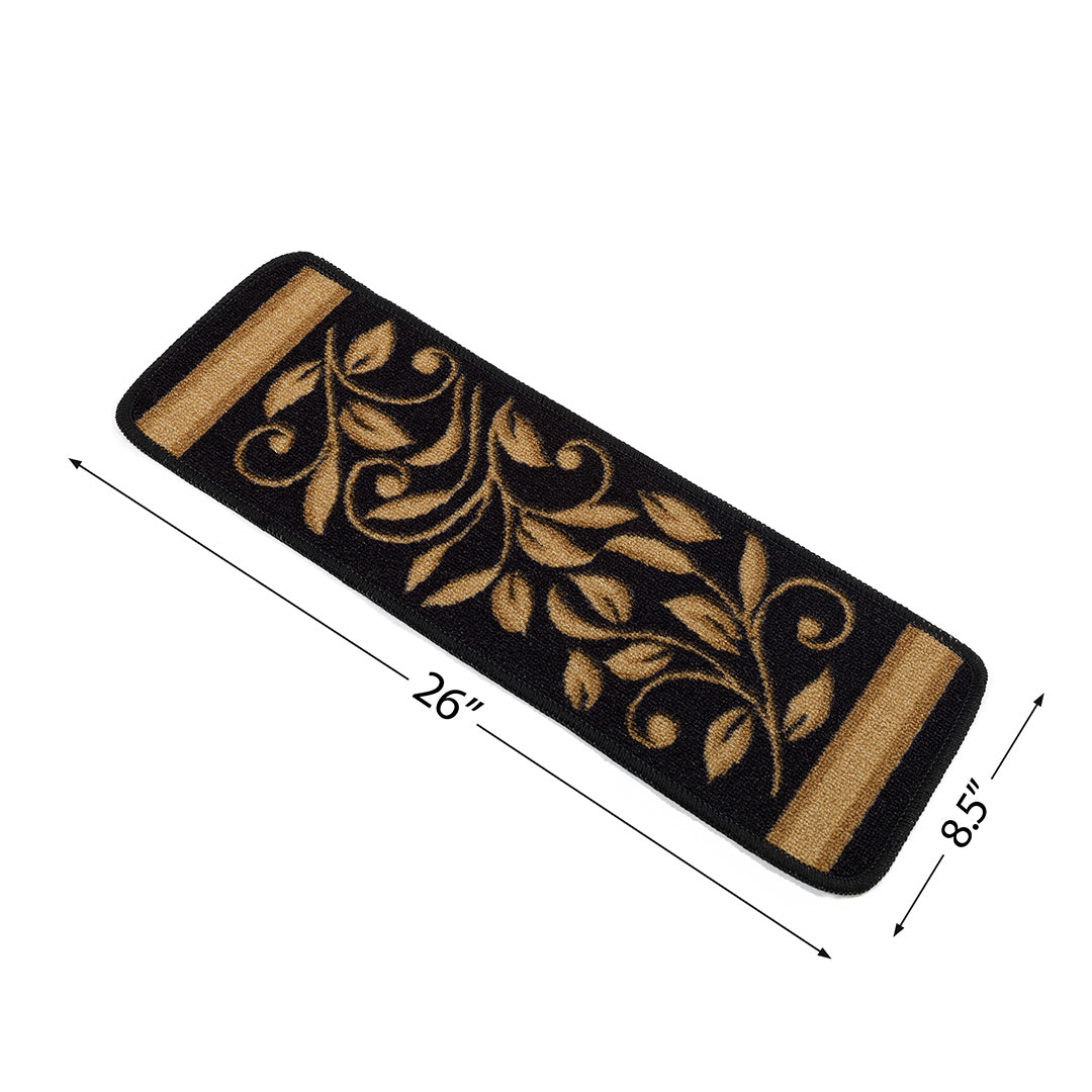 Non-Slip black Indoor Stair Treads Floral set of 8 set of 15