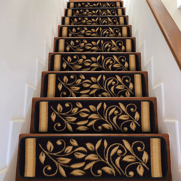 Non-Slip black Indoor Stair Treads Floral set of 8 set of 15