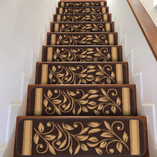 Non-Slip brown Indoor Stair Treads Floral set of 8 set of 15