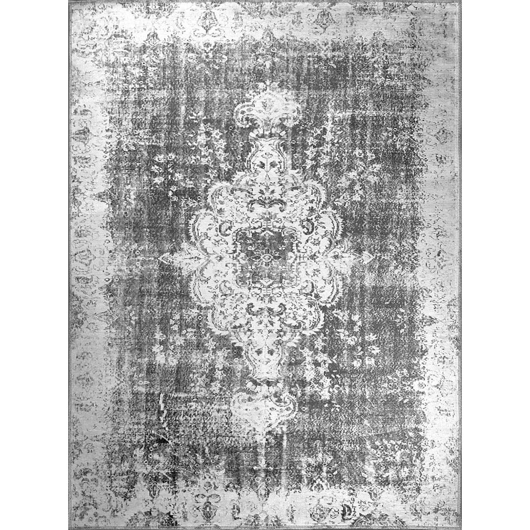 Machine Washable Gray Area Rug Medallion 8x10 9x12