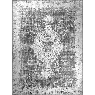 Venice Gray Medallion Washable Indoor Area Rug-5x7