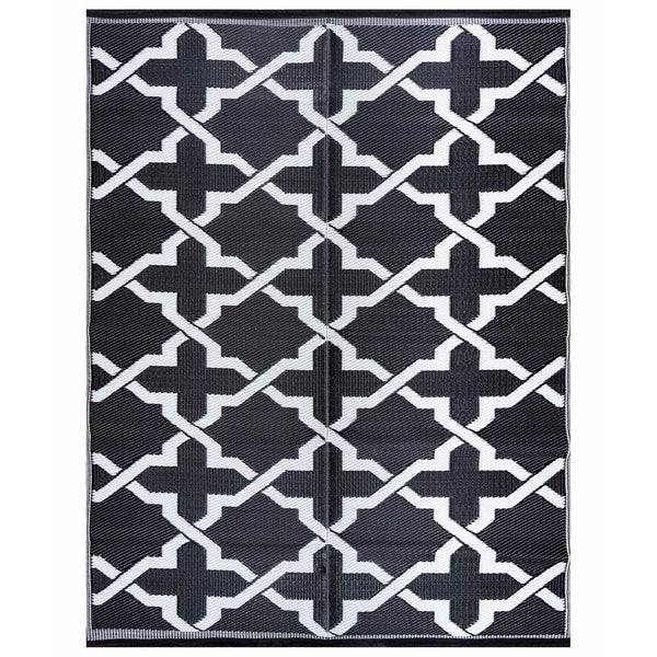 Waterproof Black Plastic Outdoor Rug Geometric 8x10 10x13